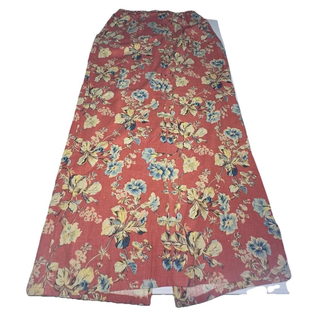 Vintage 80s f.l. malik Floral Linen Knee Length Skirt Size 10 Multicolor